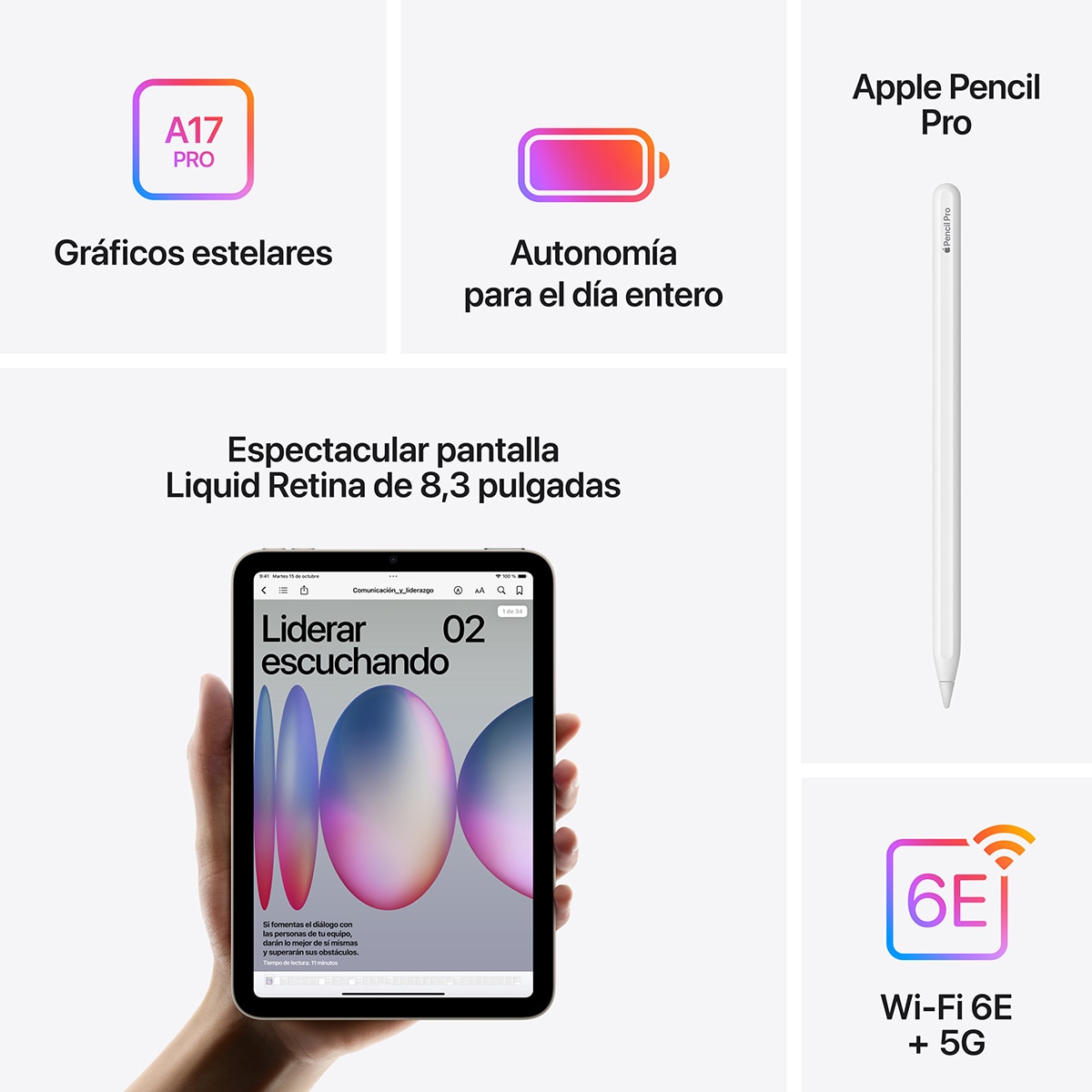 Apple iPad Mini (2024) Wi-Fi + Cellular (7ª Generación) Gris espacial-6