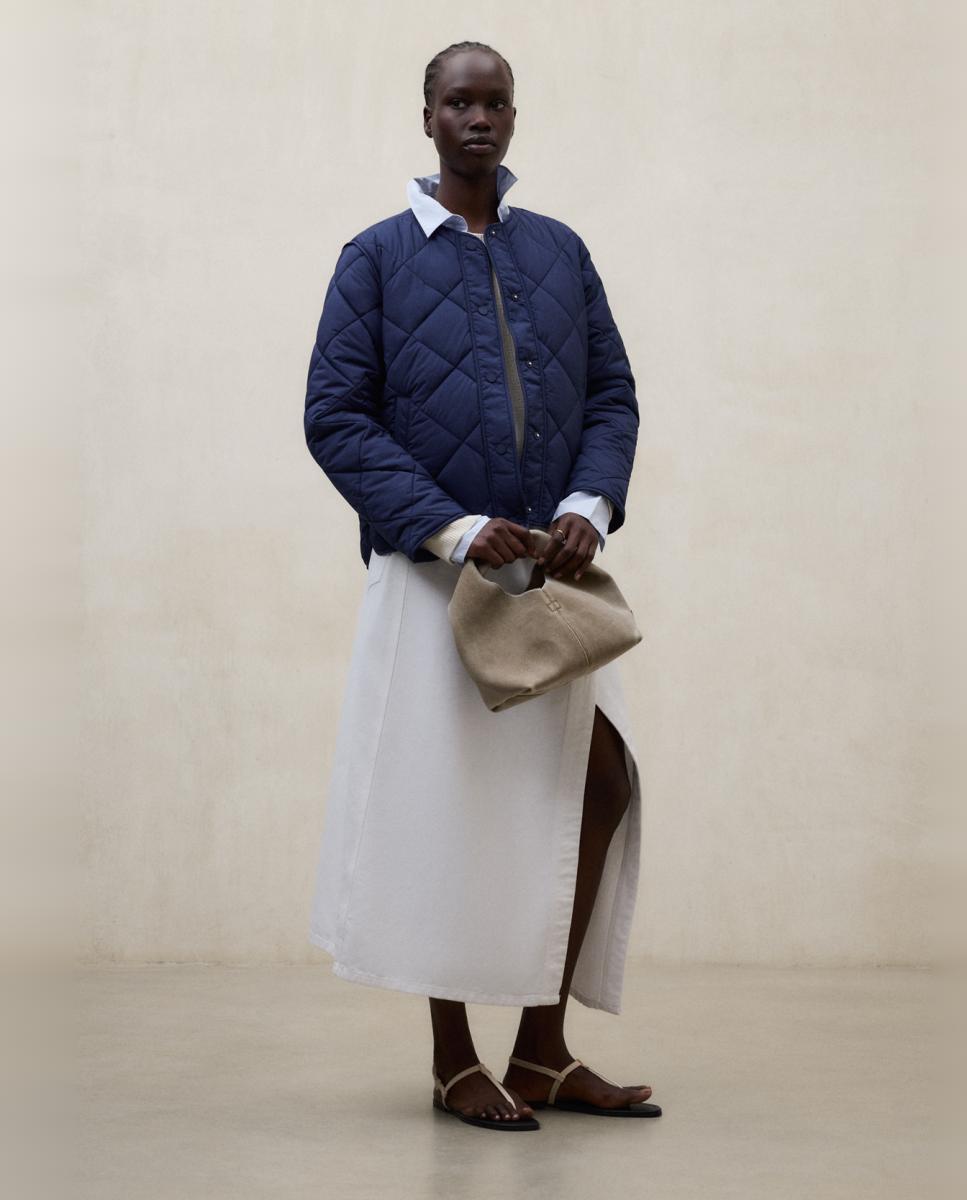 Sobretudo Acolchoado com Fecho de Botões e Bolsos Laterais Azul-marinho-1