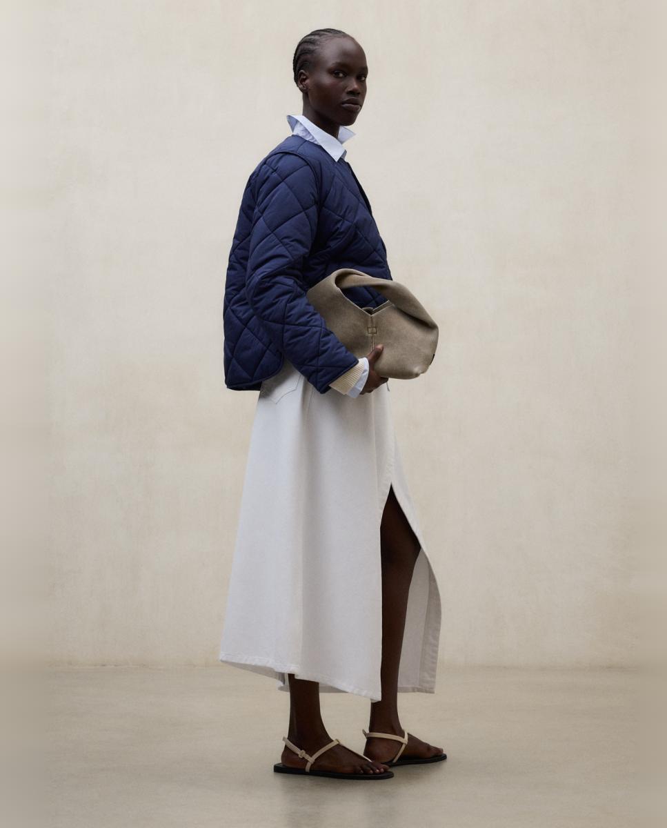 Sobretudo Acolchoado com Fecho de Botões e Bolsos Laterais Azul-marinho-3