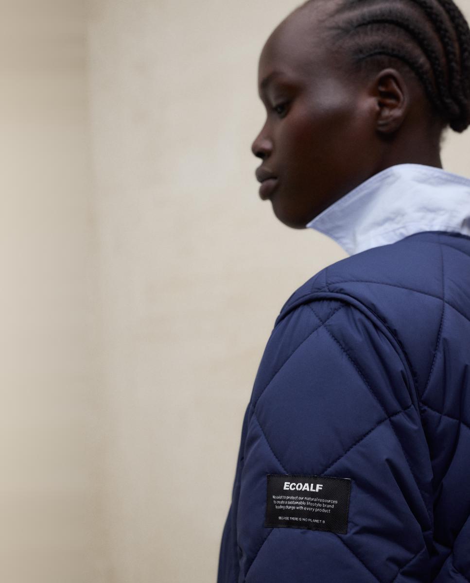 Sobretudo Acolchoado com Fecho de Botões e Bolsos Laterais Azul-marinho-4