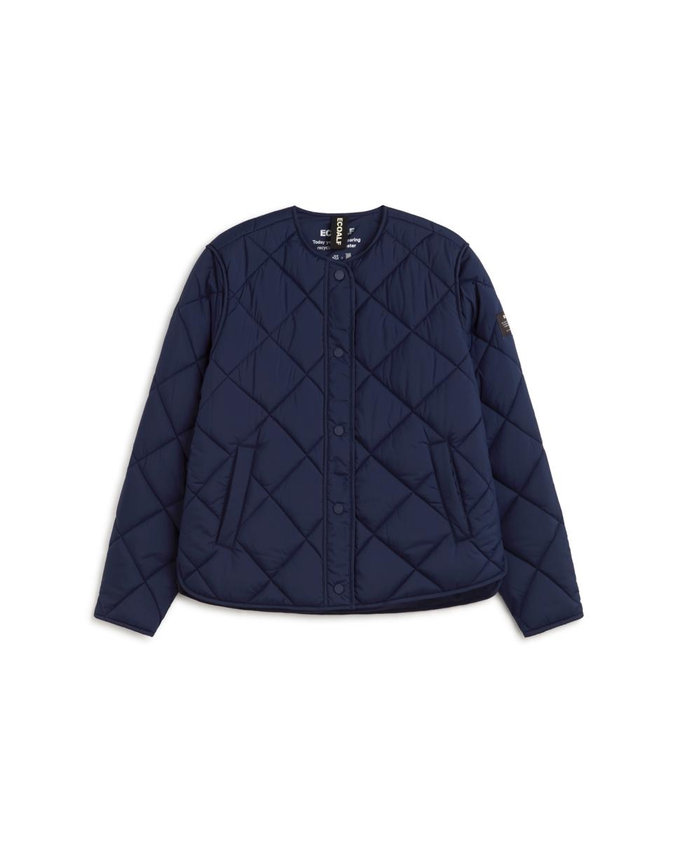 Sobretudo Acolchoado com Fecho de Botões e Bolsos Laterais Azul-marinho-5