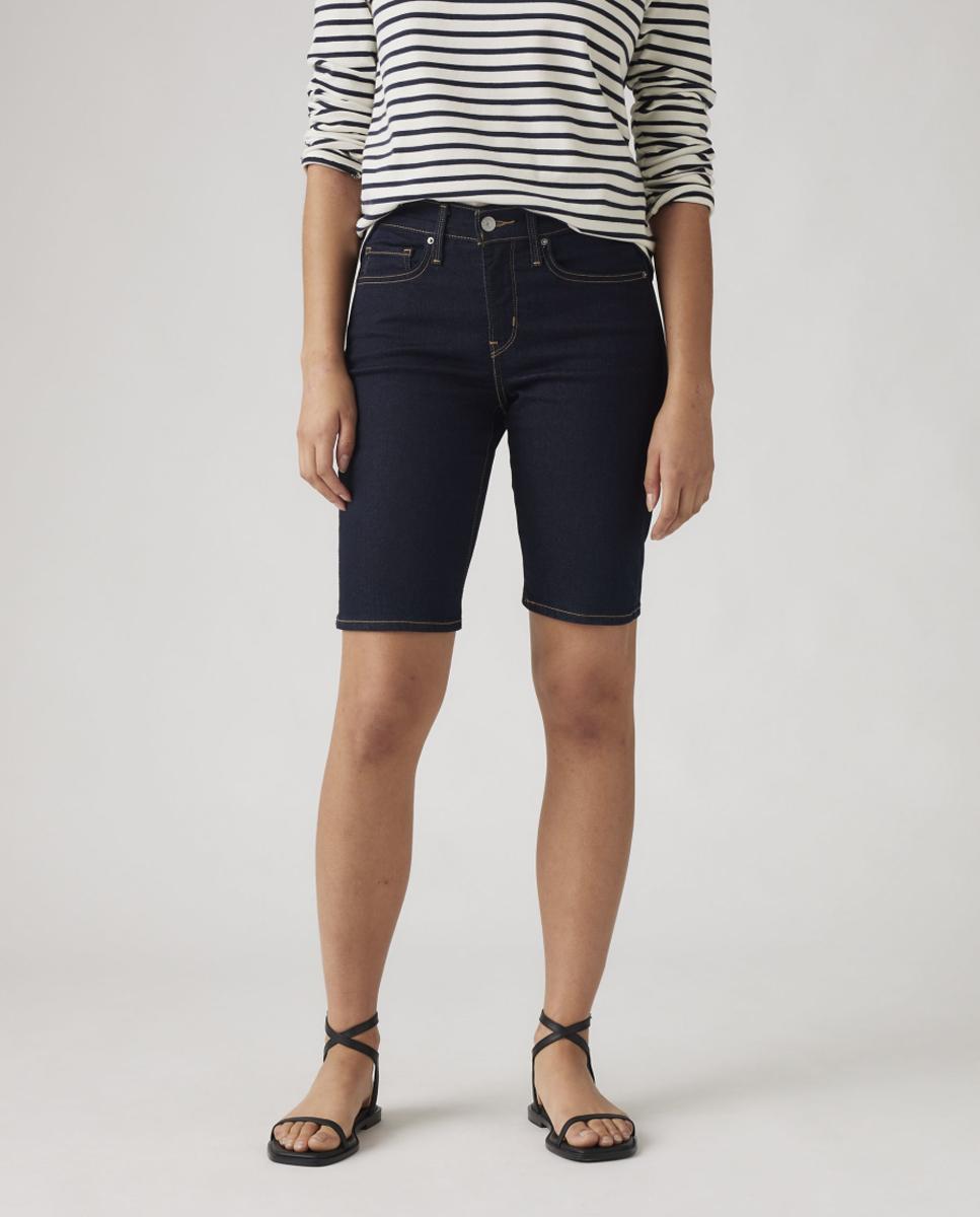 Bermudas de Ganga Shaping de Cintura Média Azul-índigo-2