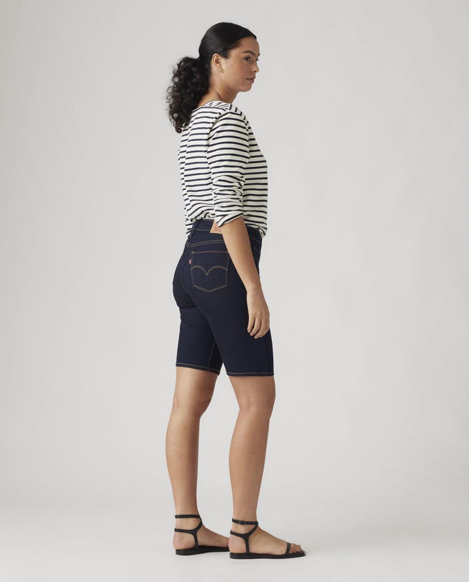 Bermudas de Ganga Shaping de Cintura Média Azul-índigo-4