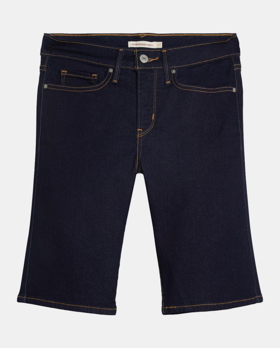 Bermudas de Ganga Shaping de Cintura Média Azul-índigo-5
