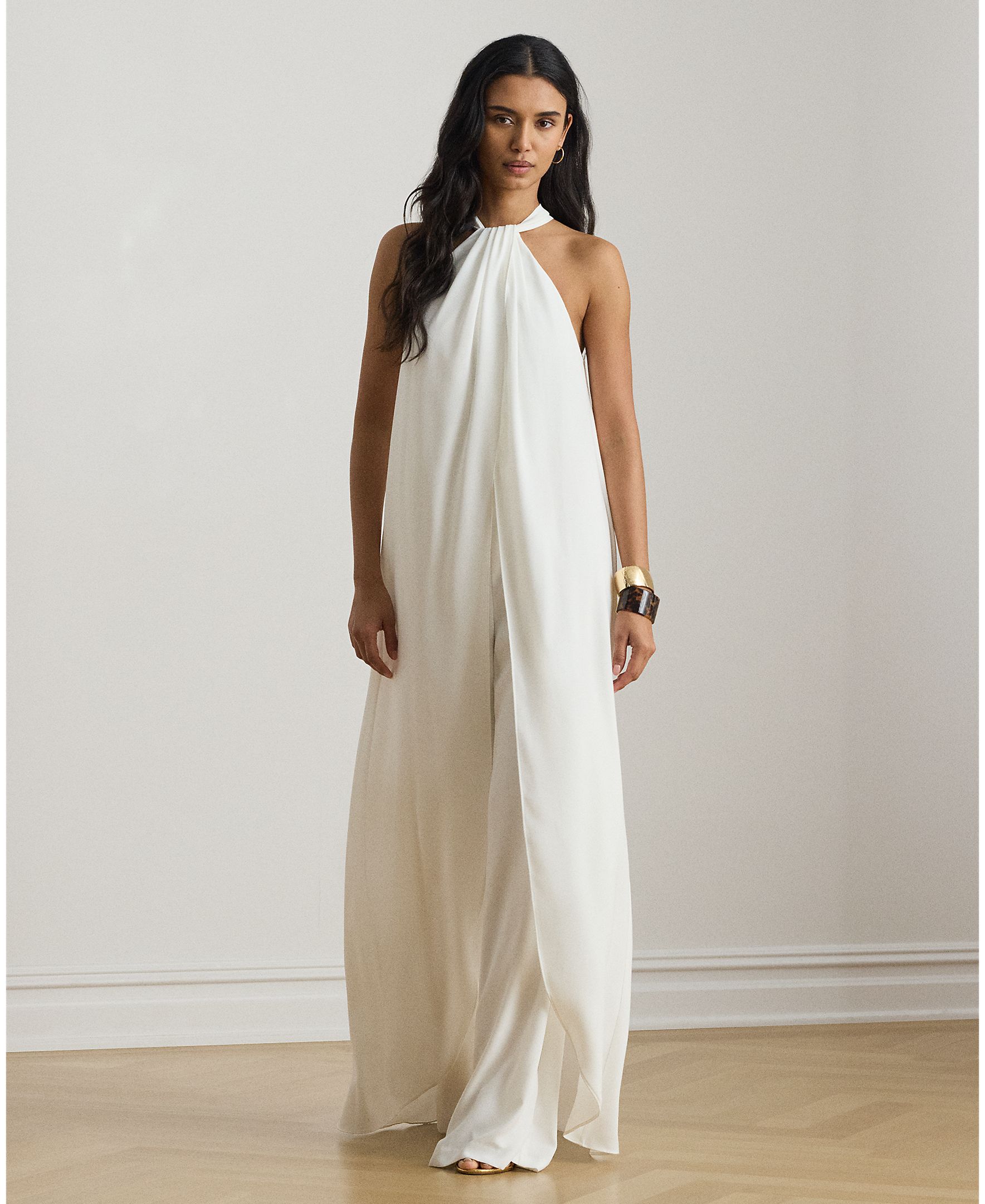 Lauren Ralph Lauren - Mono de mujer de georgette con cuello halter y capa.