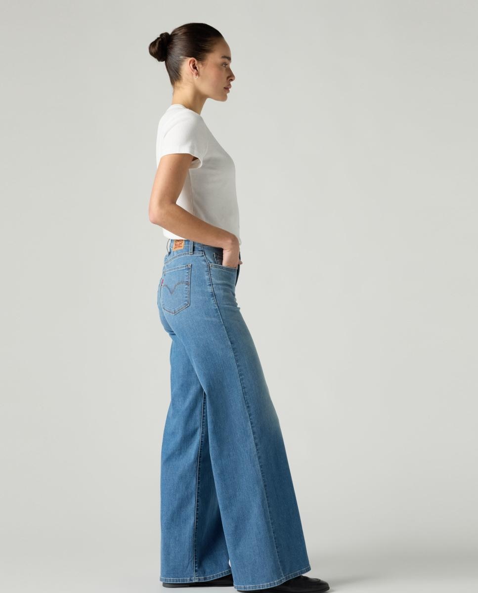Jeans Straight 318™ Shaping Wide Leg de Cintura Média Azul-4