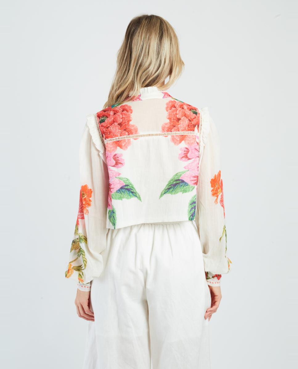 Blusa corta con mangas largas y cuello camisero. - Derhy - Crudo Crudo-3