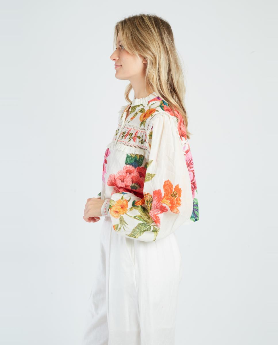 Blusa corta con mangas largas y cuello camisero. - Derhy - Crudo Crudo-5