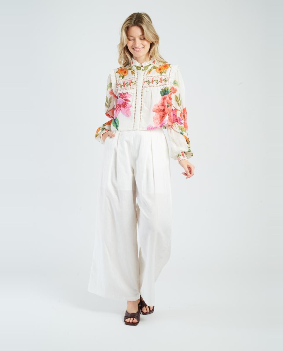 Blusa corta con mangas largas y cuello camisero. - Derhy - Crudo Crudo-8