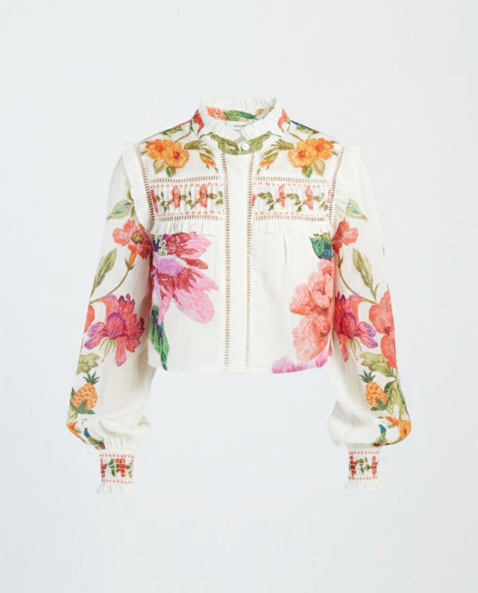 Blusa corta con mangas largas y cuello camisero. - Derhy - Crudo Crudo-6
