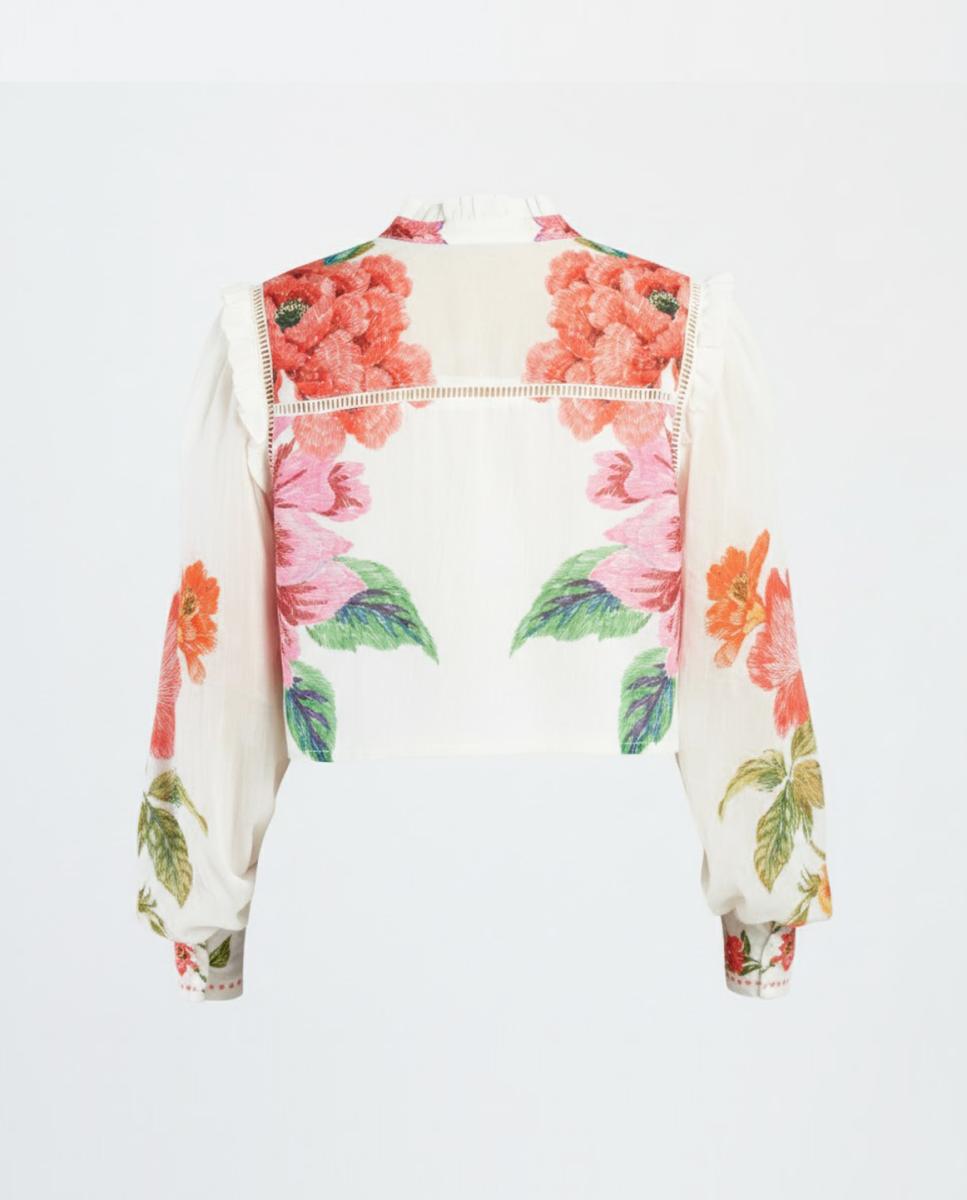 Blusa corta con mangas largas y cuello camisero. - Derhy - Crudo Crudo-7