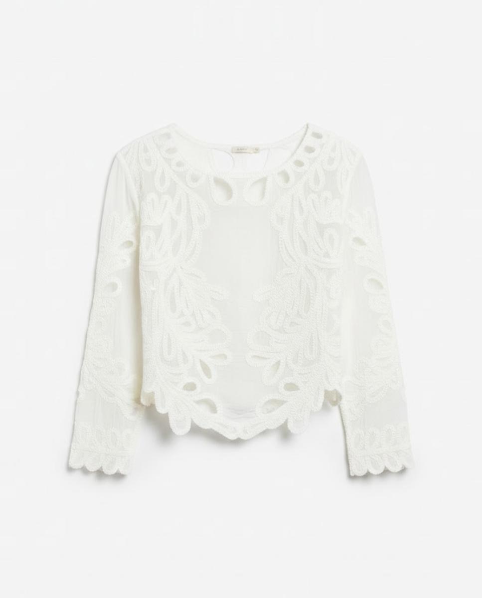 Blusa con cuello redondo y manga francesa. - Derhy - Blanco Blanco-4