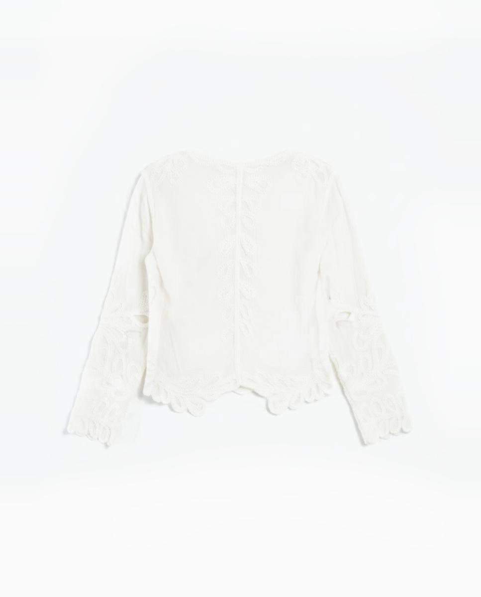 Blusa con cuello redondo y manga francesa. - Derhy - Blanco Blanco-5
