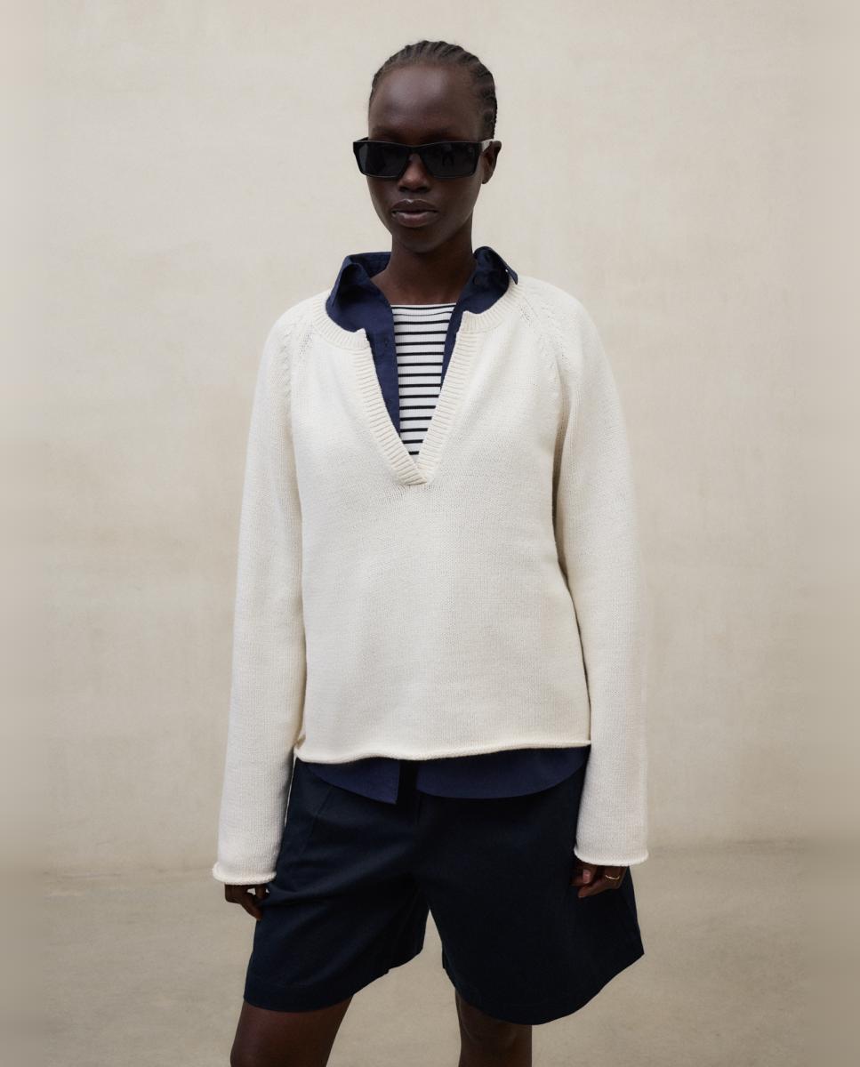 Ecoalf - Jersey de mujer de algodón con cuello pico.
