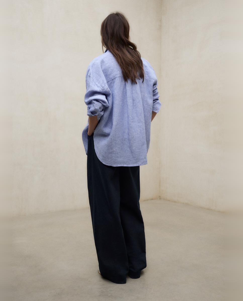 Camisa de Manga Comprida e às Riscas Azul-claro-2