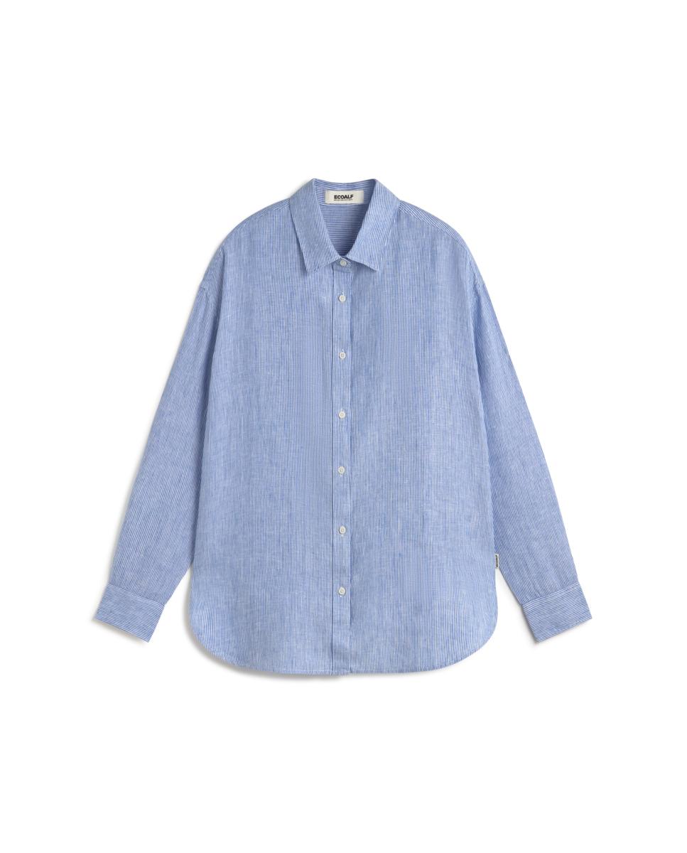 Camisa de Manga Comprida e às Riscas Azul-claro-4