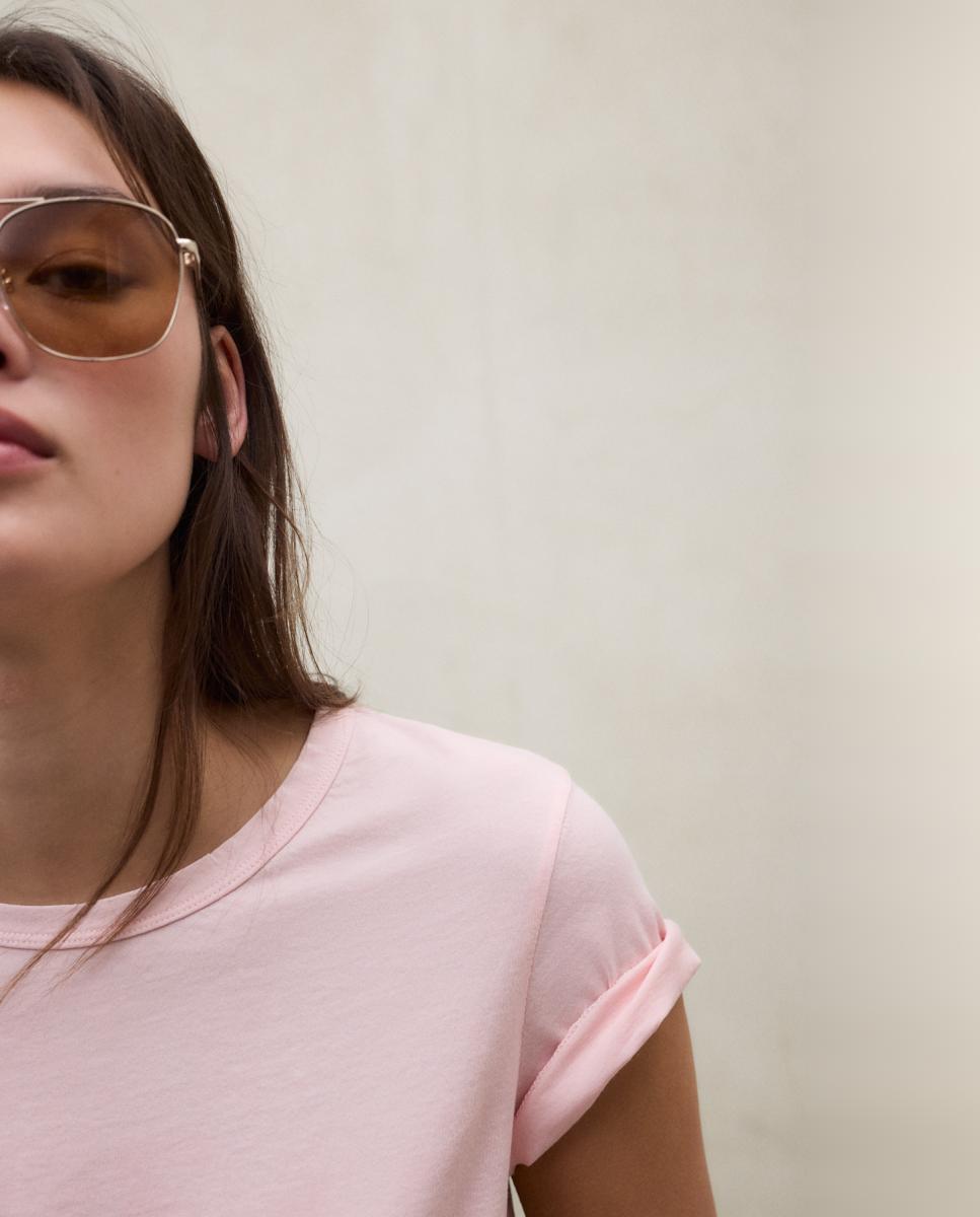 T-shirt com Corte Regular e Decote Redondo Rosa-claro-3