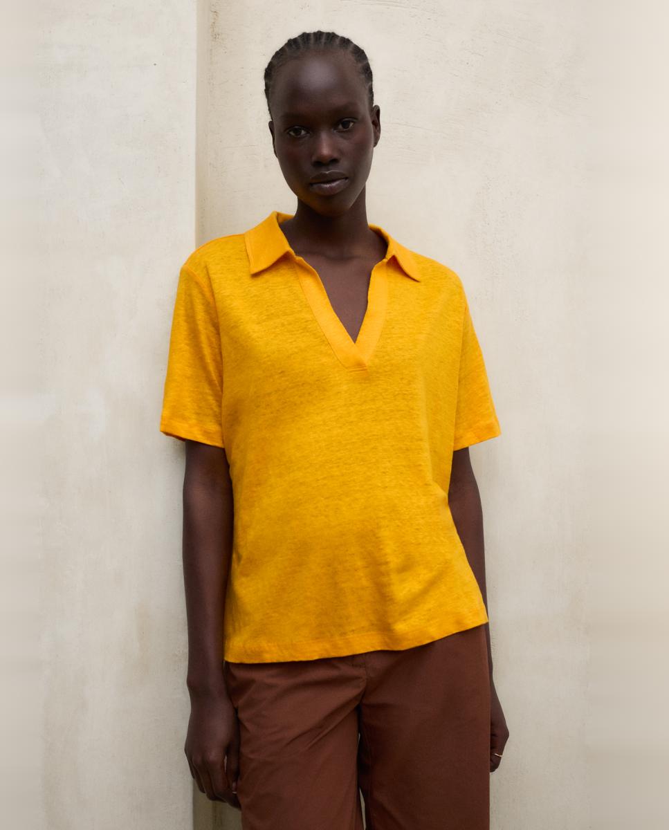 Polo de Linho Relaxed Fit Laranja-3