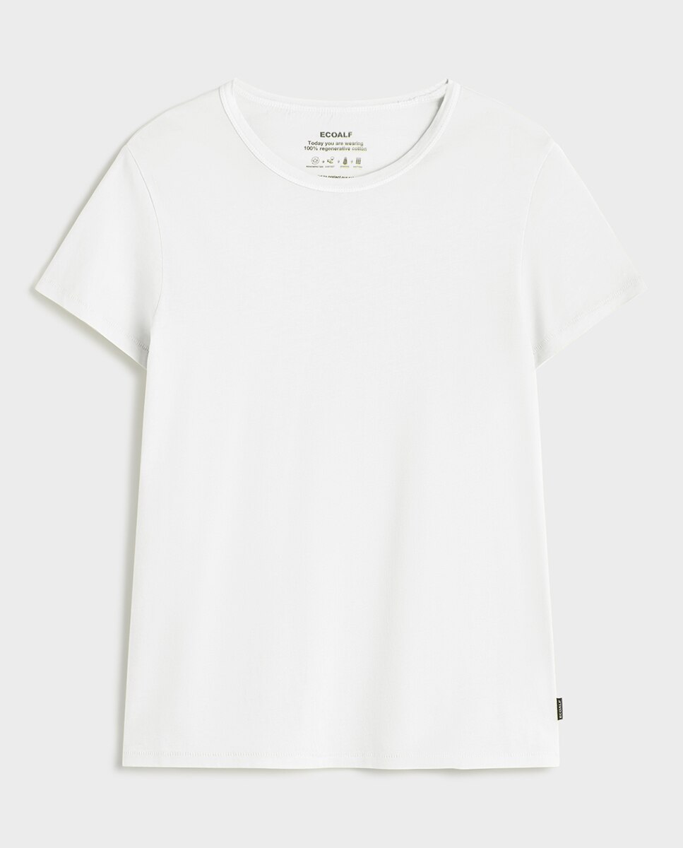 T-shirt com Corte Regular e Decote Redondo Branco-4