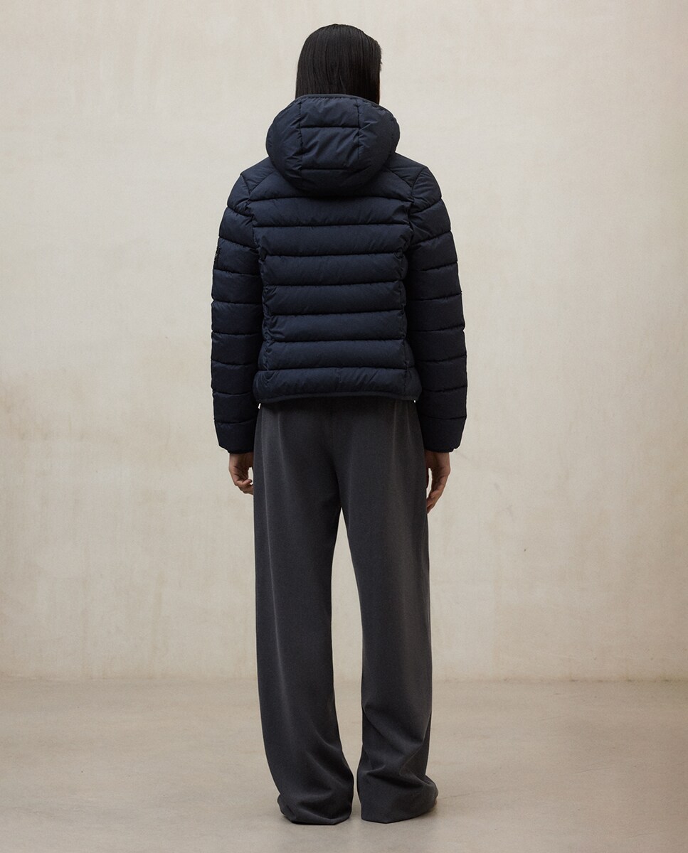 Casaco Acolchoado com Fecho de Correr, Capuz e Bolsos Laterais Azul-marinho-2