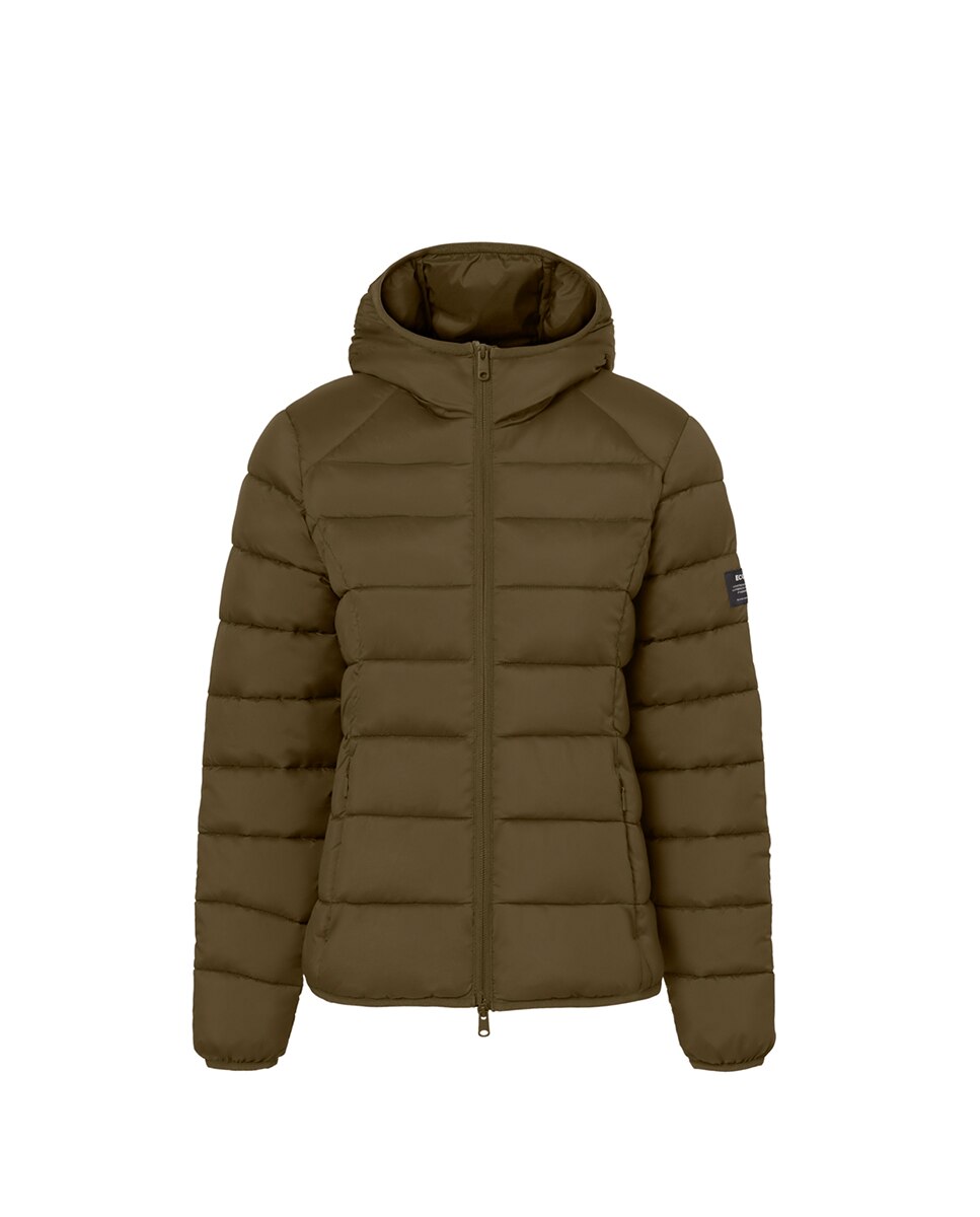 Casaco Acolchoado com Fecho de Correr, Capuz e Bolsos Laterais Verde-militar-3