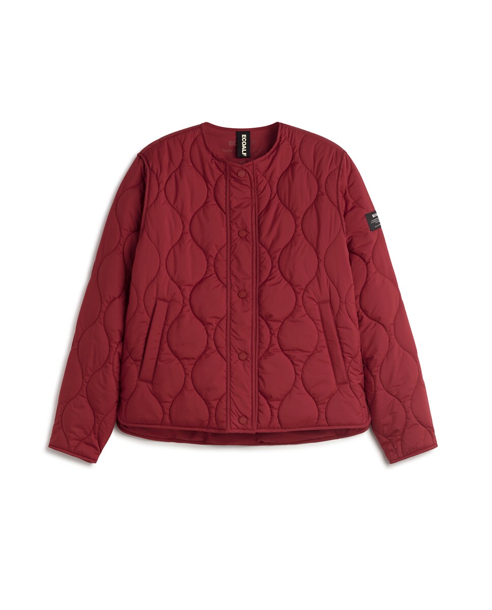 Sobretudo Acolchoado com Fecho de Botões e Bolsos Laterais Grená-3