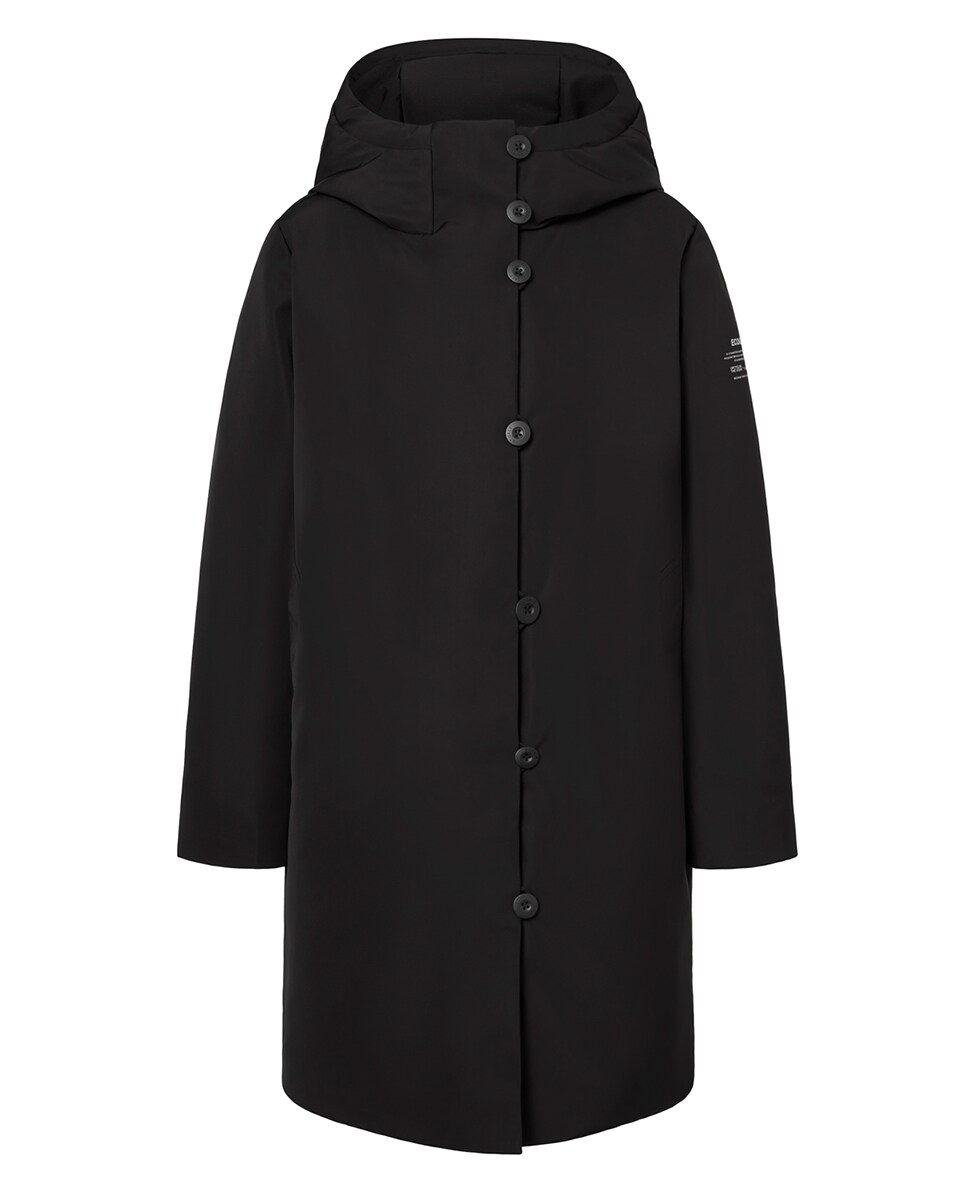 Sobretudo com Fecho de Botões, Capuz e Bolsos Laterais Preto-3