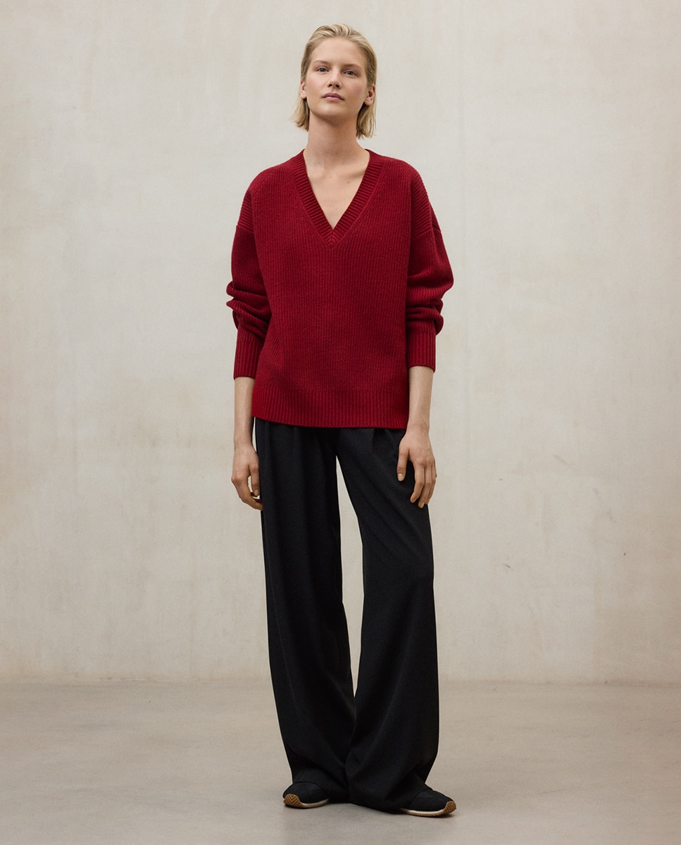 Imagem 0 de Camisola de Malha com Decote em Bico