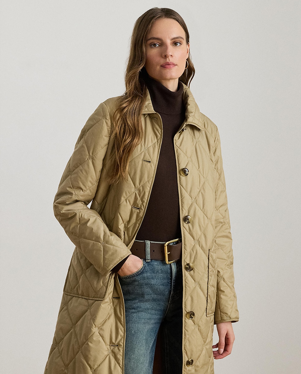 Sobretudo comprido acolchoado Bege-4