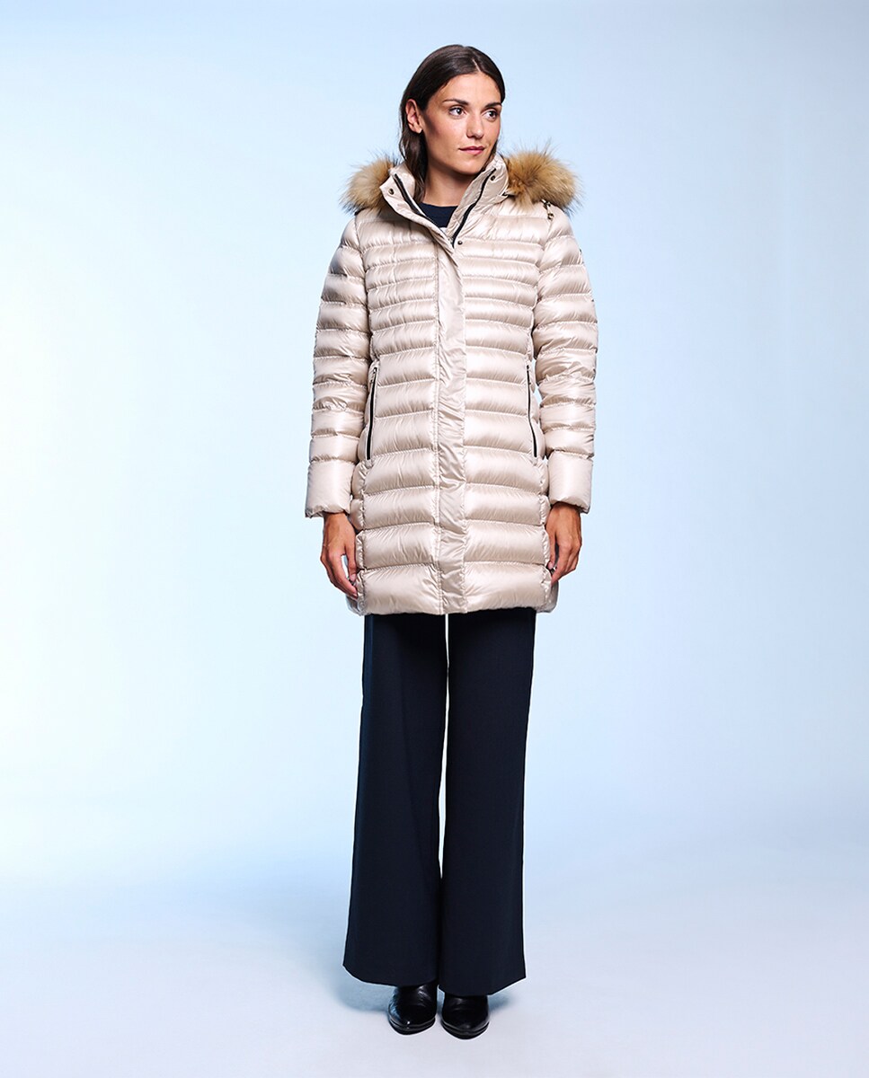 Blusão Acolchoado Cintado Repelente à Água Ouro-5