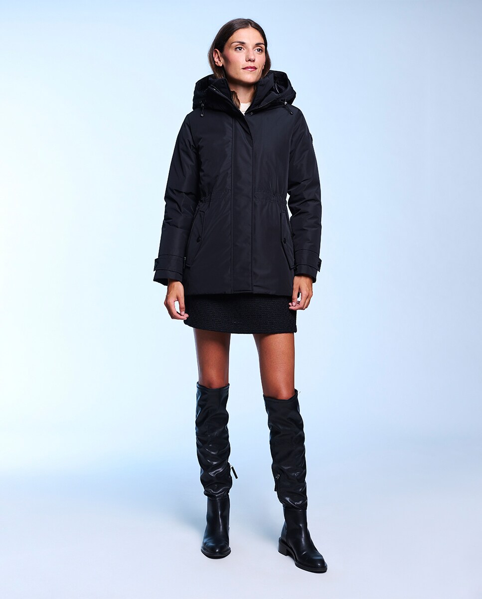 Parka com Capuz Desmontável. Preto-5