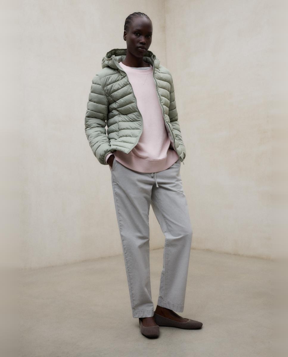 Sobretudo Acolchoado com Fecho de Correr e Bolsos Laterais. Verde-claro-1