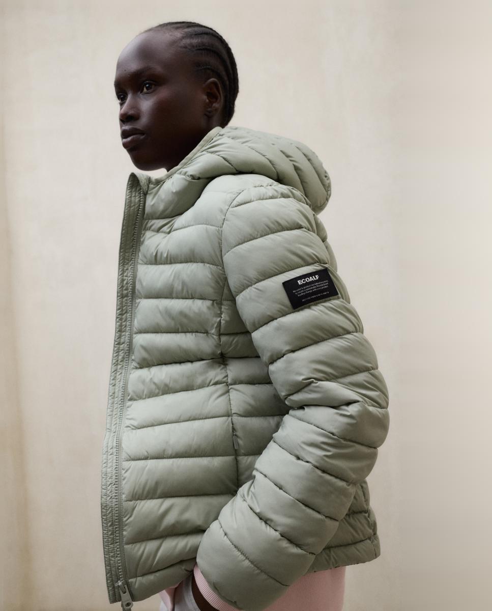 Sobretudo Acolchoado com Fecho de Correr e Bolsos Laterais. Verde-claro-3