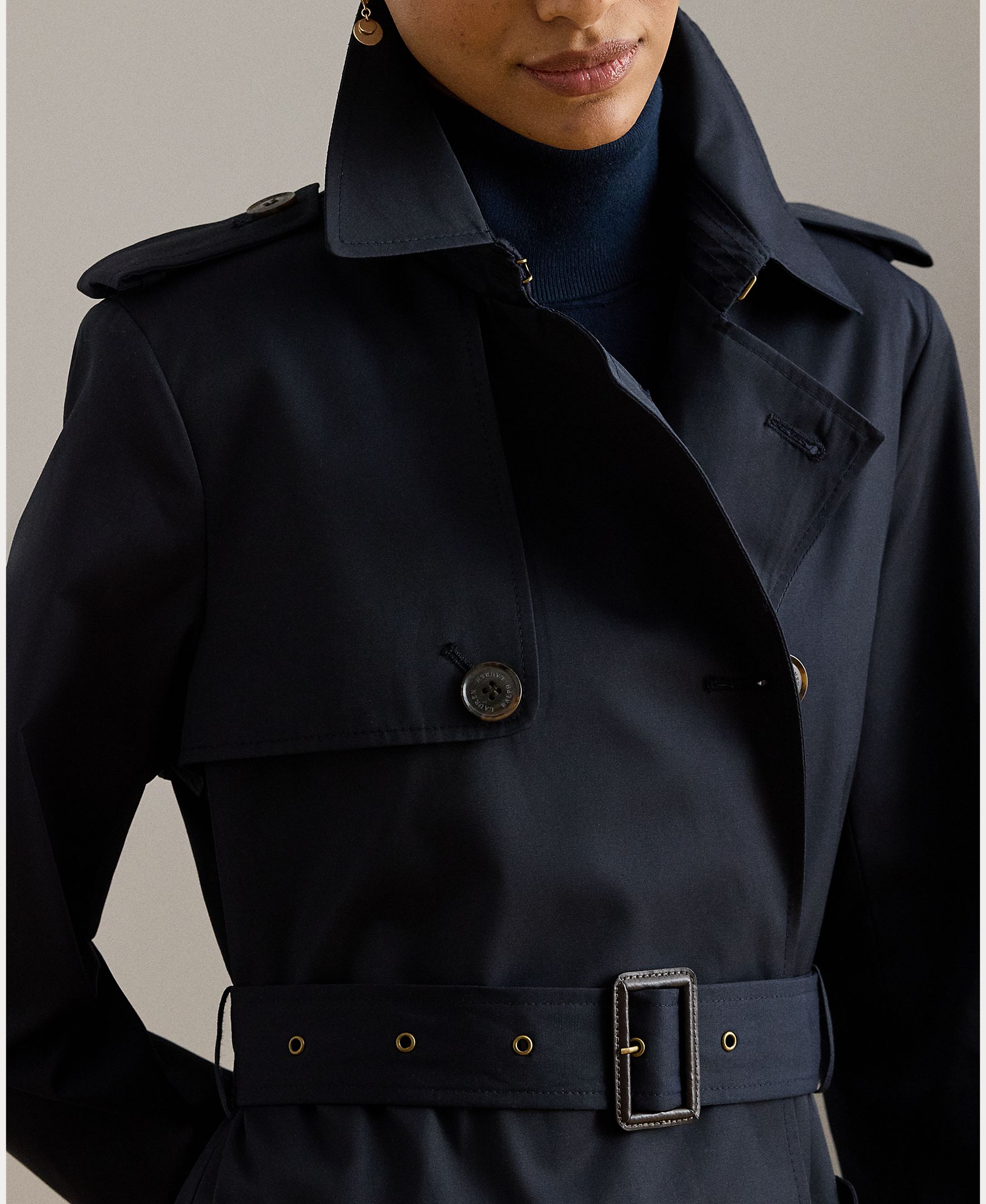 Gabardine Cruzada em Mistura de Algodão Azul-marinho-5