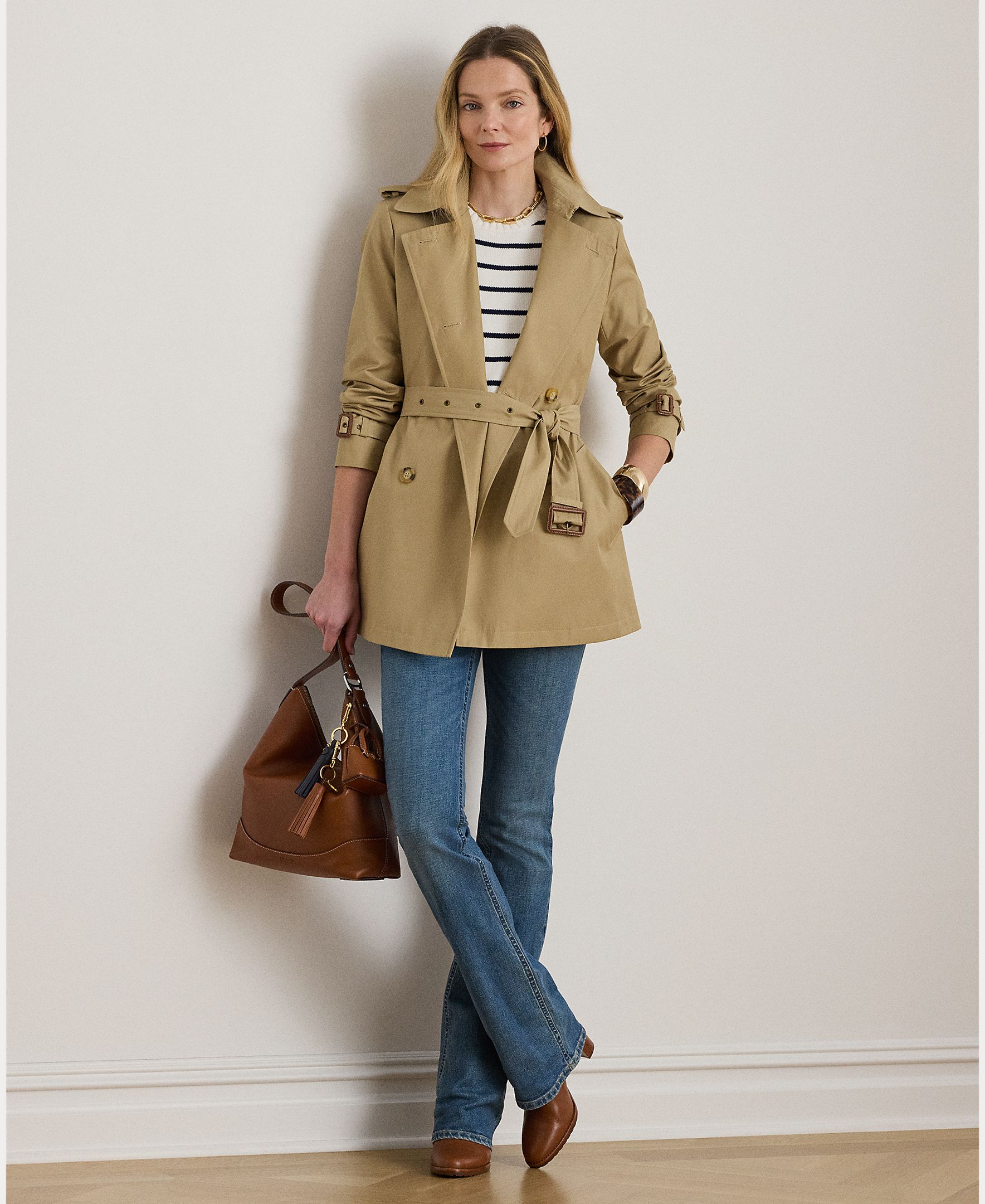 Imagen 0 de Gabardina de mujer cruzada de mezcla de algodón Camel