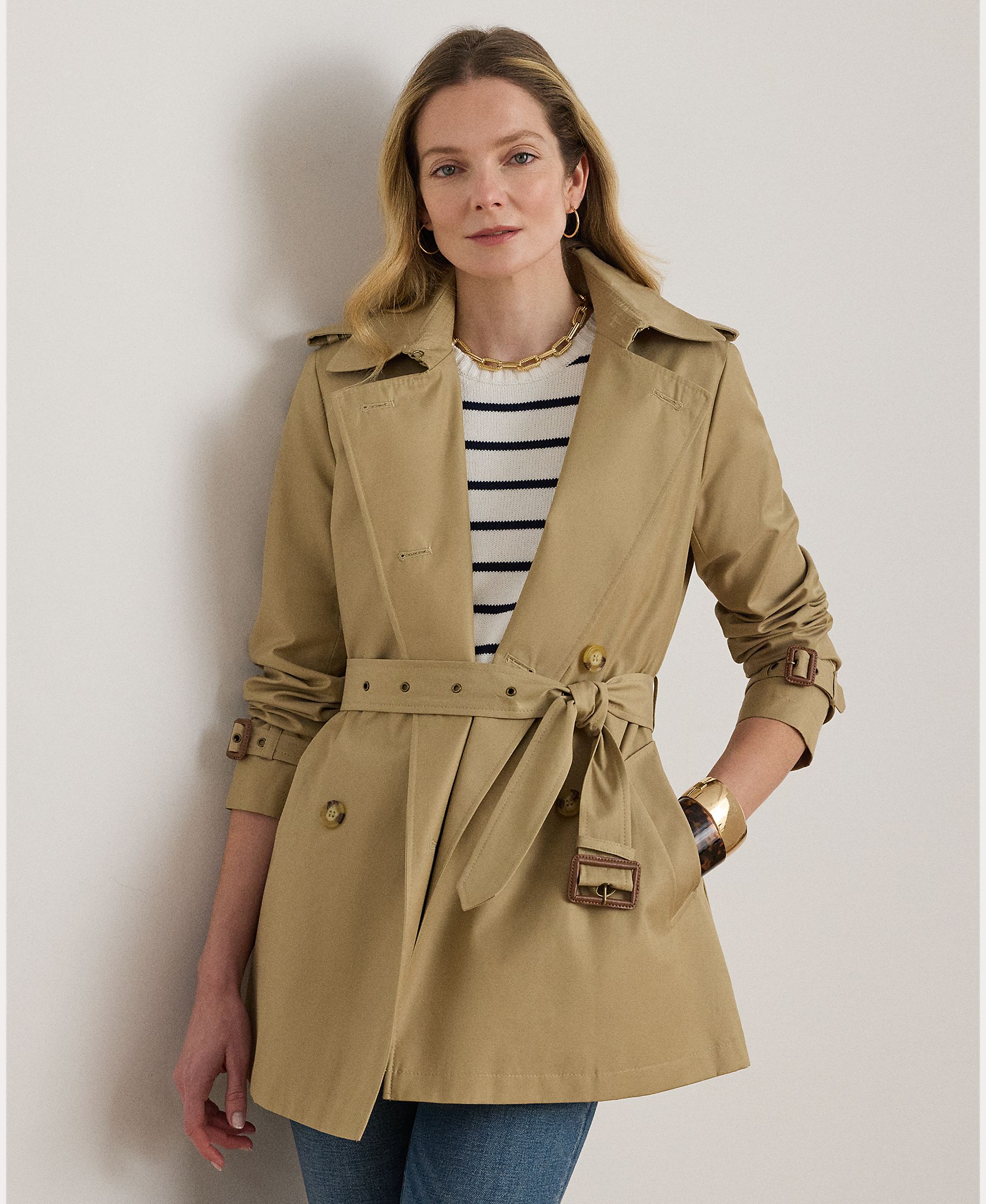 Gabardina de mujer cruzada de mezcla de algodón - Lauren Ralph Lauren - Camel Camel-3