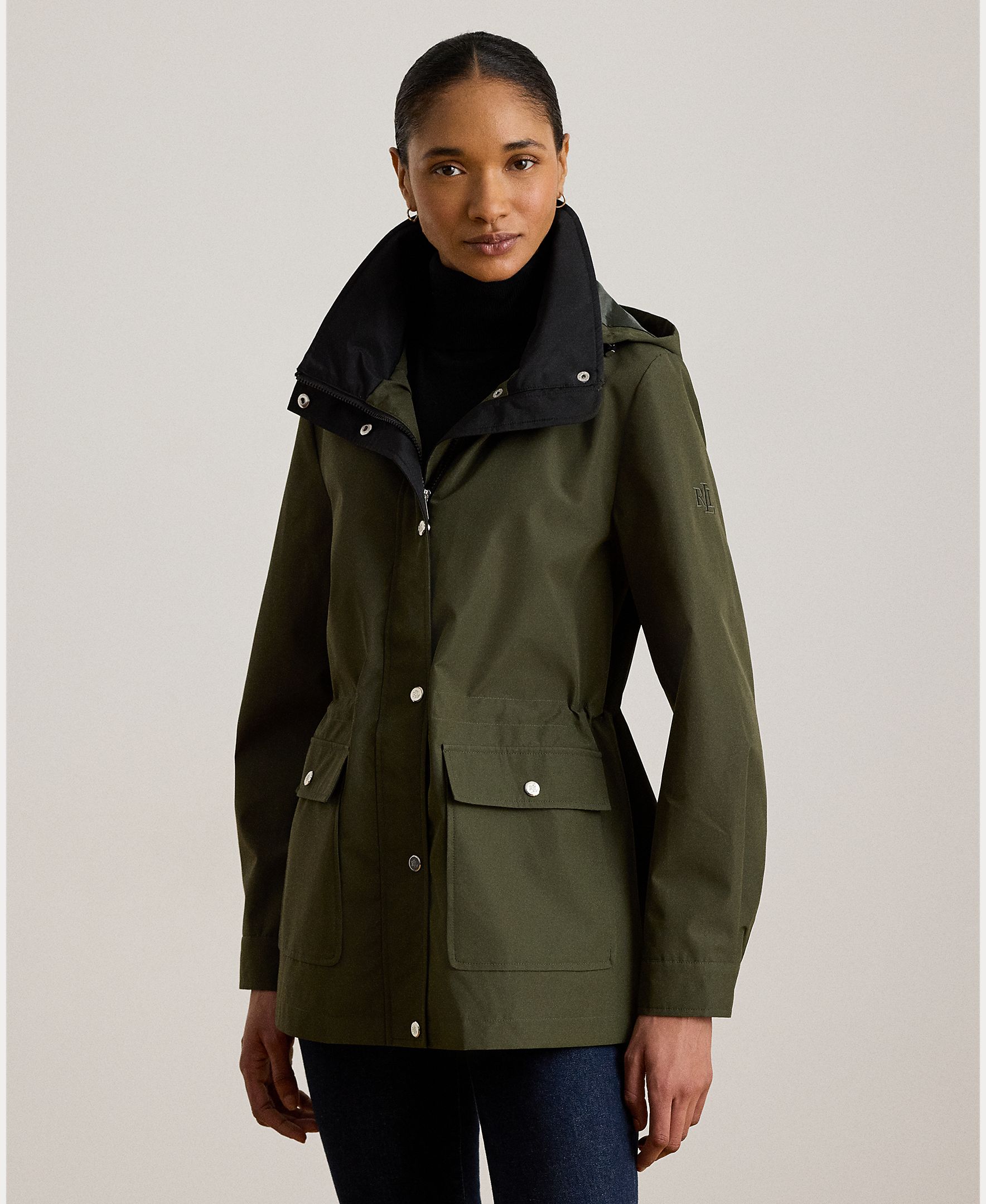 Parka de Mulher de Estilo Camper com Gola Alta Verde-militar-3