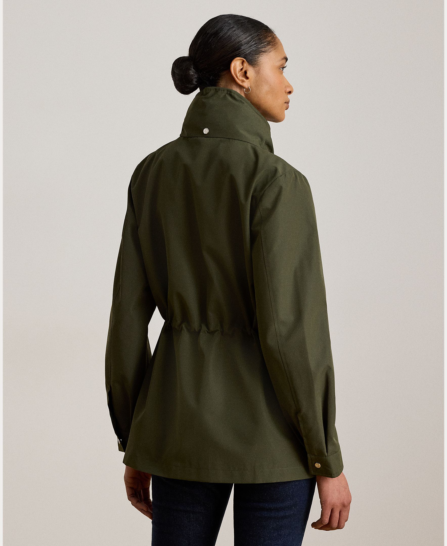 Parka de Mulher de Estilo Camper com Gola Alta Verde-militar-4