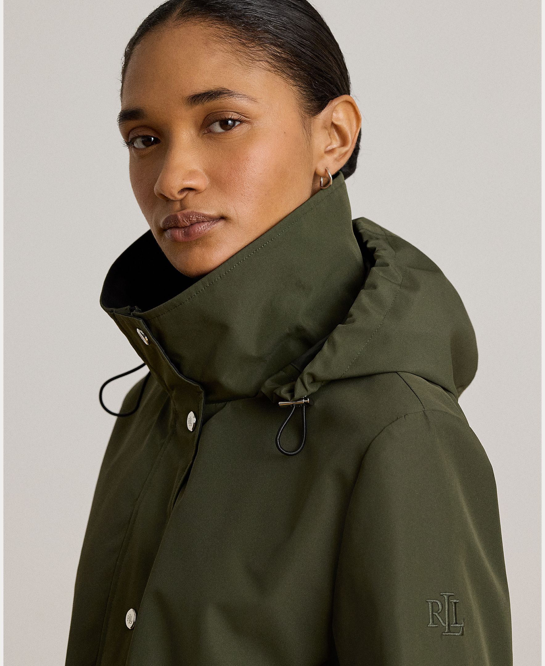Parka de Mulher de Estilo Camper com Gola Alta Verde-militar-5