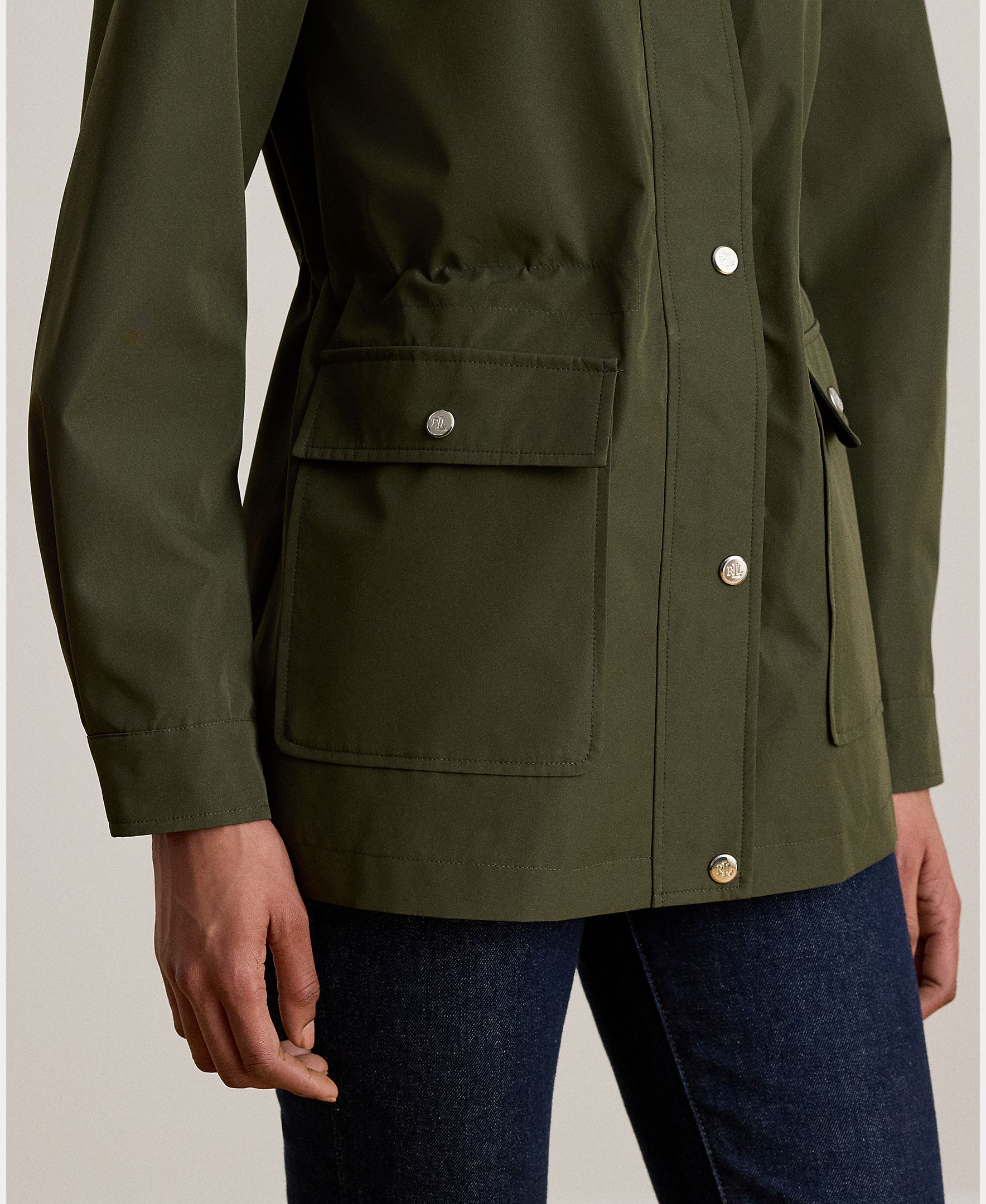 Parka de Mulher de Estilo Camper com Gola Alta Verde-militar-6