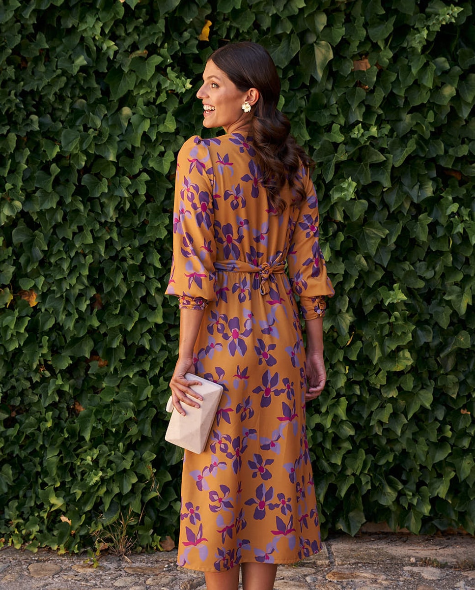 Vestido Comprido de Convidada com Estampado Mostarda-2