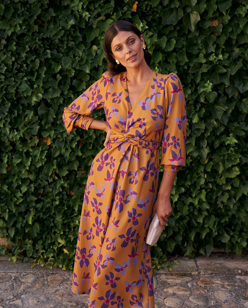 Vestido Comprido de Convidada com Estampado Mostarda-3