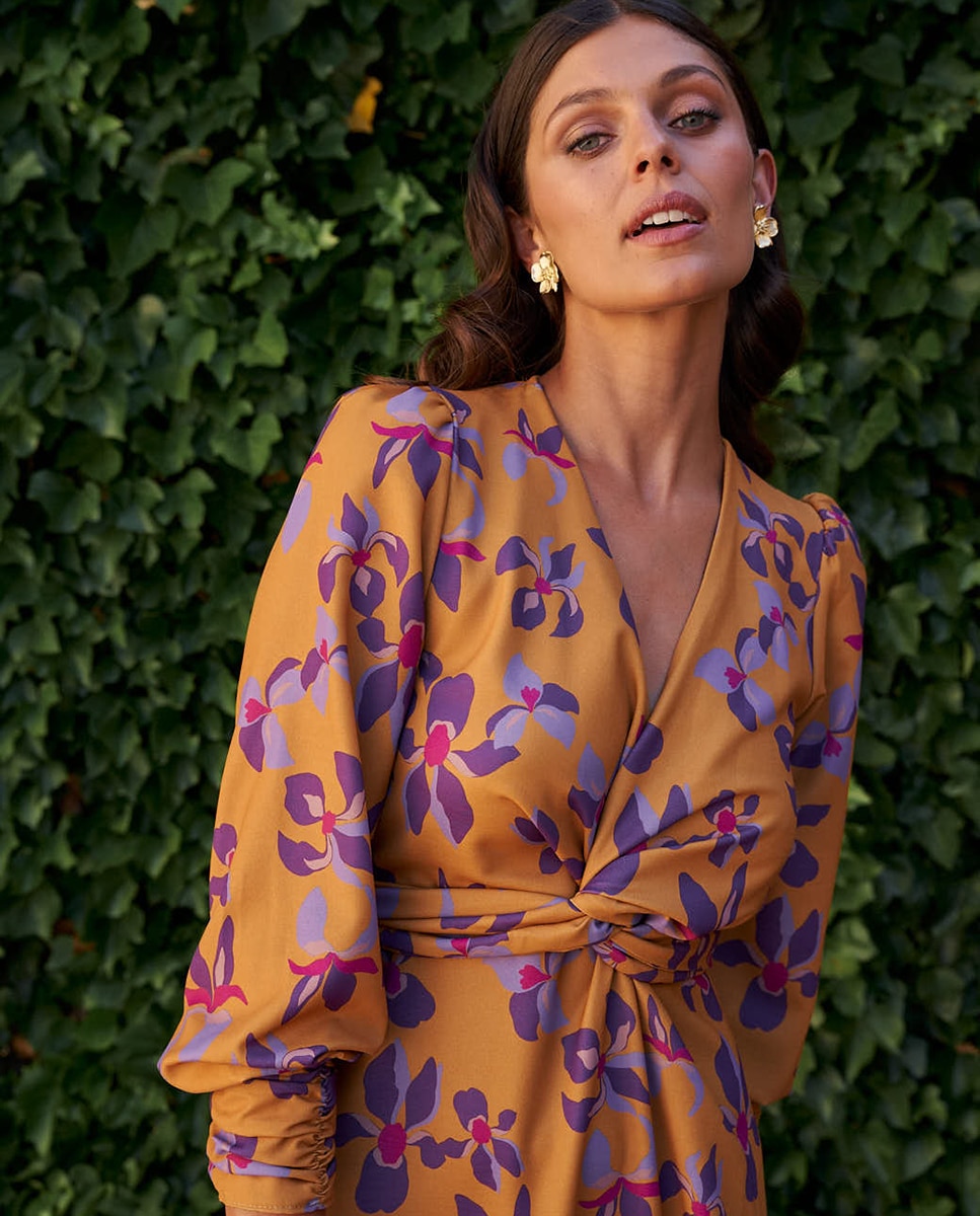 Vestido Comprido de Convidada com Estampado Mostarda-5