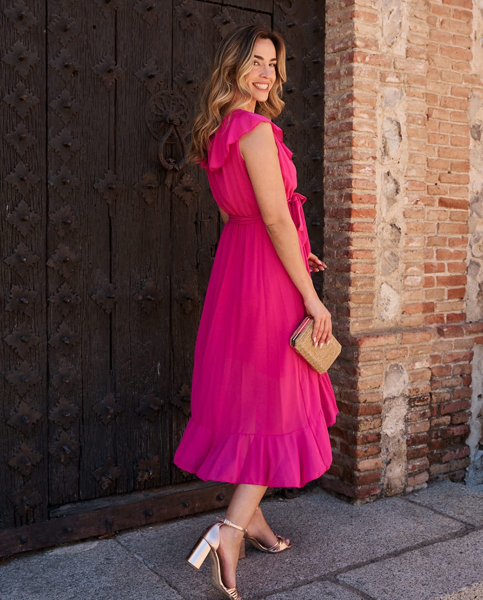 Vestido Comprido de Convidada com Estampado Fúcsia-2
