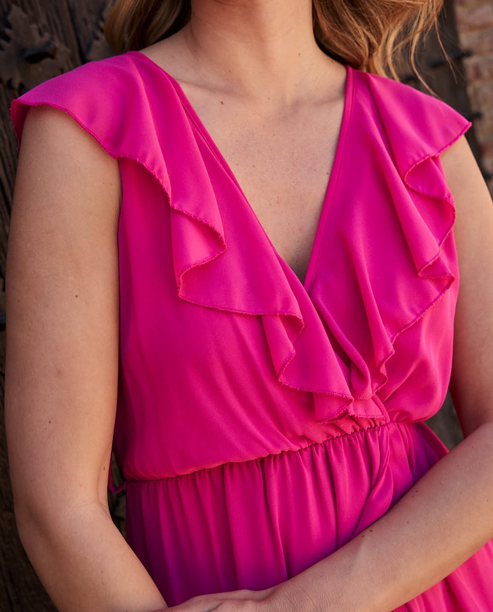 Vestido Comprido de Convidada com Estampado Fúcsia-4