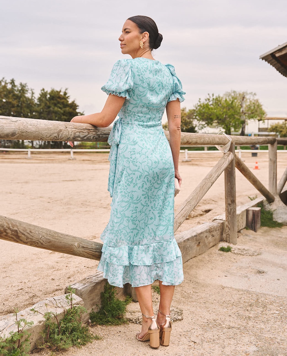 Vestido Comprido de Convidada com Estampado Azul-claro-2