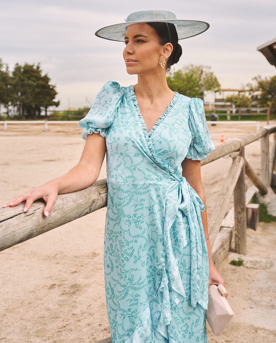 Vestido Comprido de Convidada com Estampado Azul-claro-3