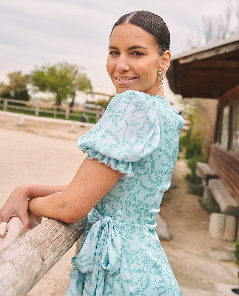 Vestido Comprido de Convidada com Estampado Azul-claro-4