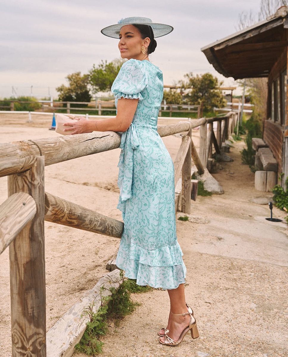 Vestido Comprido de Convidada com Estampado Azul-claro-5
