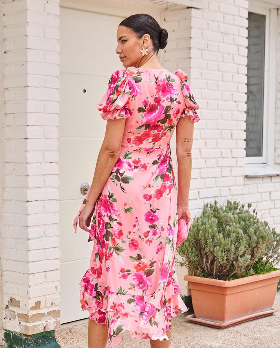 Vestido Comprido de Convidada com Estampado Rosa-2